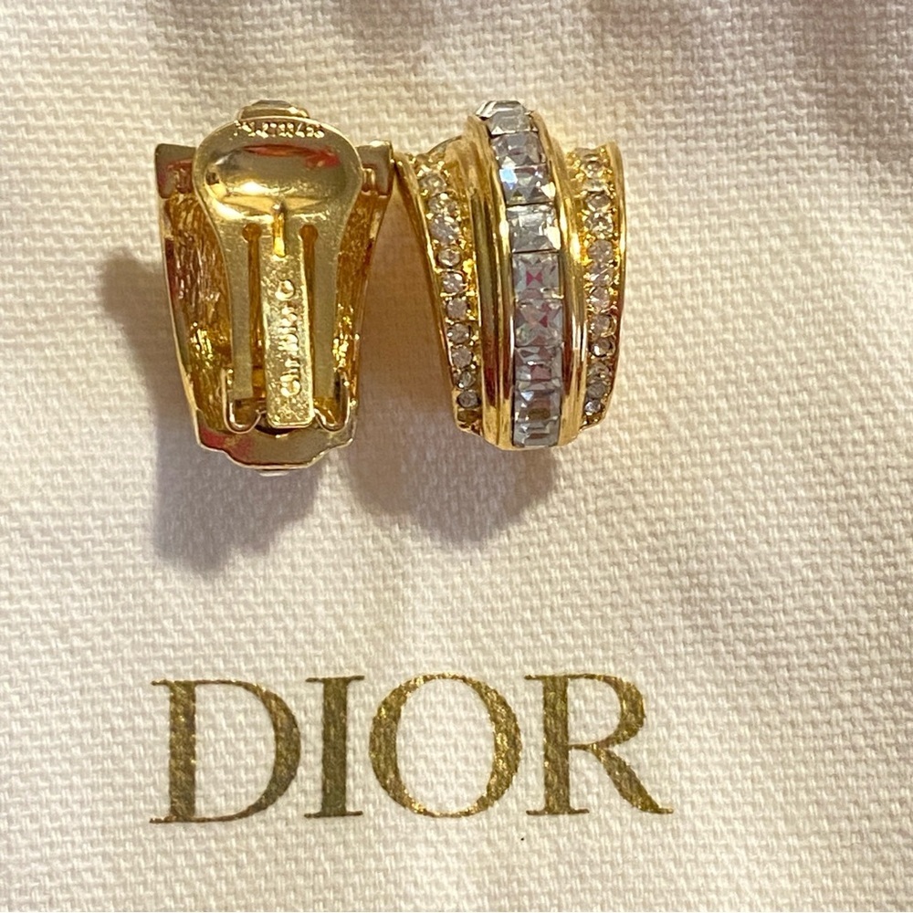 Gorgeous Vintage Christian Dior Art Deco Baquette Rhinestone Clip On Earrings - Picture 3 of 8